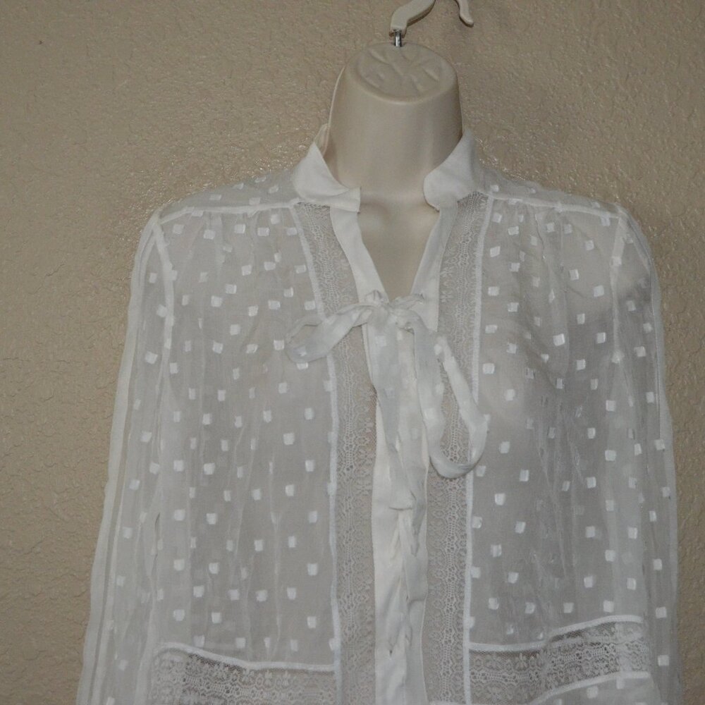 $530 Sz 1 S Zimmermann Off White Sheer Polka Dot Long Sleeve Blouse - Picture 2 of 8